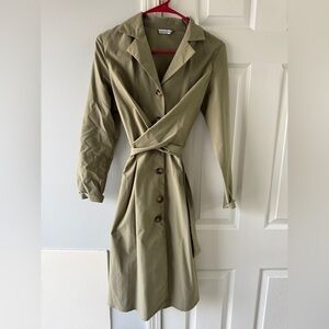 Olive Green Button-Up Trench Coat Dress
